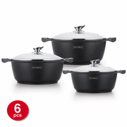 Royalty Line RL-BS1006M: 6 Pieces Non-Stick Marble Coated Casserole Set