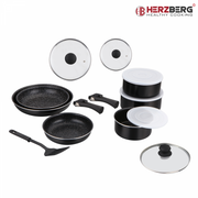 Herzberg HG-8091-15BK: 15 Pieces Marble Coated Cookware Set