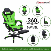 Herzberg Gaming and Office Chair with Retractable Footrest Red