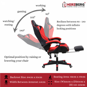 Herzberg Gaming and Office Chair with Retractable Footrest Red