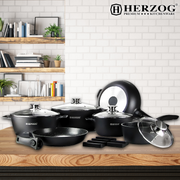 Herzog 16 Pieces Die-Casting Cookware Set Black