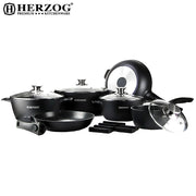 Herzog 16 Pieces Die-Casting Cookware Set Black