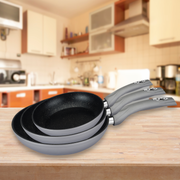 Royalty Line RL-FM3F: Marble Coating Forged Aluminum 3 Pieces Fry Pan Set Black