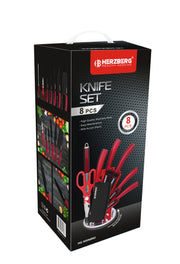 Herzberg 8 Pieces Knife Set with Acrylic Stand - Red