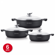 Royalty Line RL-BR1006M:6 Pieces Non-Stick Marble Coated Low Casserole Set